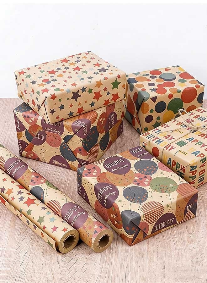 RAWAID Birthday Wrapping Paper,Gift Wrapping Paper Roll,Kraft Wrapping Paper,Colorful Happy Birthday Pattern For Boys Girls, Perfect For Birthday Party, Baby Shower(17 inch X 120 inch Per roll) - Image 3